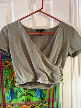 Forever 21 Sage Green Wrap Crop Top with Side Tie